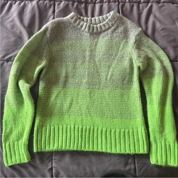 Grey and Neon Green Ombré Crew Neck Sweater - Picture 1 of 4